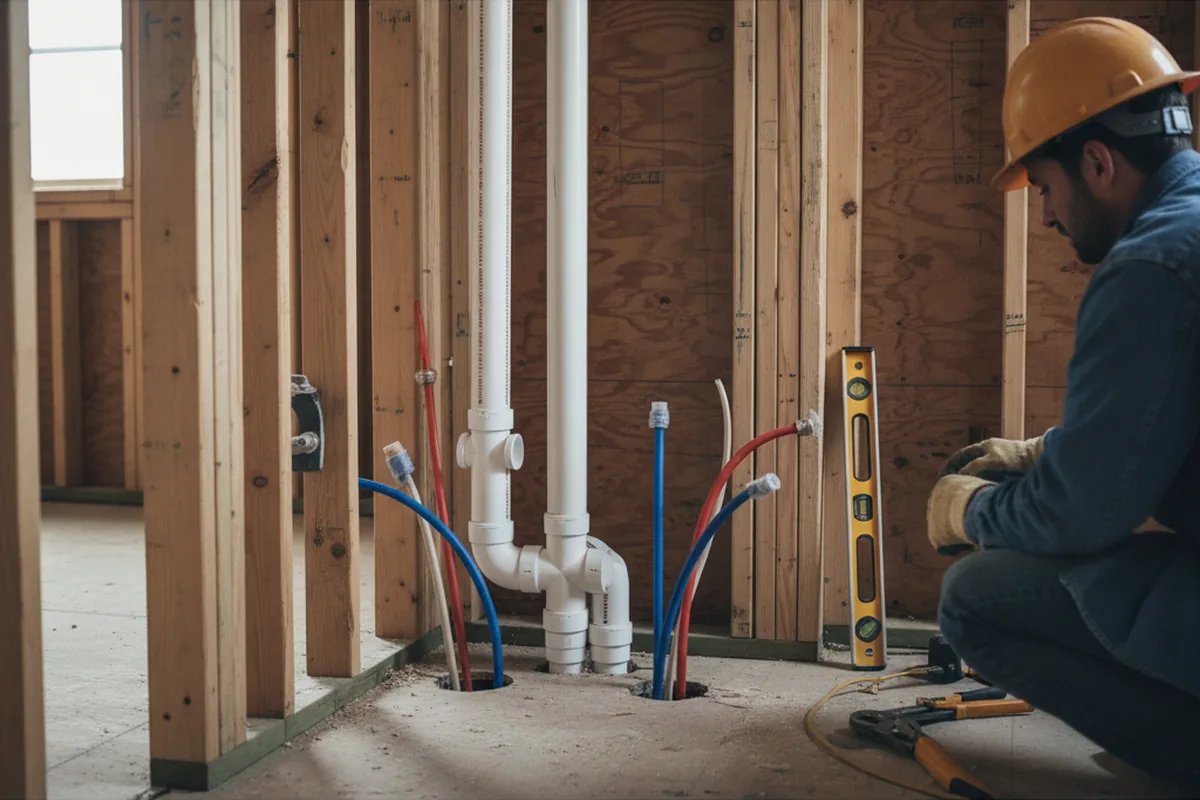 Drain and supply rough-in during Sump Pump Repair in Orleans